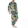 Men's Sleepwear Rose Floral Print Pajamas Set Vintage Flowers Kawaii Long Sleeve Daily 2 Piece Home Suit Big Size XL 2XL