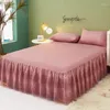 Юбка-кровать, однотонная защитная крышка принцессы с кружевным краем, двойная, современный, минималистичный, тонкий пылезащитный чехол