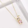 Pendant Necklaces European And American Cute Hug Pink Heart Zircon Necklace For Women Fashion Copper Jewelry Birthday Gift