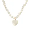 Choker Fashion Peach Heart Pendant Necklace For Women White Imitation Shell Beaded Pearl Smycken krage Para Mujer