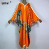 Sexy Bech High-quality Hand-rolled Feel Silk Rayon Fashion Print 2024 WINYI Maxi Women's Robes Long Beach V-neck Bohemian Dress