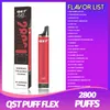Original QST Puff Flex 2800 Puffs 2800 engångsångar E Cigaretter Vape Desechable Pods Vape Device Kits 850mAh Battery Vaper Förfylld 8 ml ångor Disponibel puff