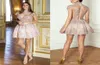 2020 belle robe de bal rose blush robes de cocktail courtes col haut manches courtes avec paillettes perles voir à travers le Moyen-Orient Homeco9124580
