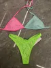 Maillots de bain pour femmes Kylie Jenner Vintage String Bikini Strass Deux pièces Maillot de bain pour femme Couleur bloc J240319