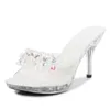 Chaussures habillées Fond mince Cristal antidérapant 9 cm Talon haut Femmes Pantoufles Sandales Perles Strass Noir Blanc WomansTCS3 H240321