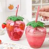 Vinglas 4 uppsättningar Strawberry Cup Water Bottle Juice Cups Plaststrån Sippy Party Dryck Rensar husdjurets barnmugg