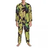 Men's Sleepwear Pajamas Man Cute Monkey Bedroom Animal Print 2 Piece Retro Pajama Sets Long Sleeves Warm Oversized Home Suit