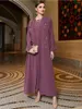 Etniska kläder Autumn Muslim Party Dress for Women Abaya 2 Piece Set Diamond Jalabiya Ramadan Long Dresses Woman Lace-Up Vestidos Robe 2024