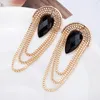 Dangle Earrings 2024 Big Fashion Retro Scalloped Metal Black Imitation Crystal Long Tassel Wholesale Women Jewelry
