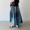 Röcke Casual Lange Für Frauen Sommer 2024 Elastische Taille Kontrast Farbe Plaid Maxi Rock Koreanischen Stil Lose Fit Weibliche Kleidung