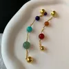 Boucles d'oreilles longues en perles pour femmes, marque de mode, pendentif de pierres précieuses colorées naturelles, pompon, bijoux de luxe en Jade, tendance de styliste célèbre