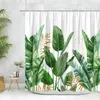 Douchegordijnen Palmblad Gordijn Tropisch Groen Bloemenboerderij Modern Polyester Gedrukt Thuis Badkamer Decor Met Haken