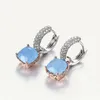 Gems Beauty Natural Blue Quartz earrings 925 Sterling Silver Solitaire Eardrop Eardrop Anniversary Fine Jewelry for Women 240311