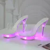 Robe chaussures été talons hauts pantoufles femme sexy talon fin 13 cm fond épais striptease brillant femme + chaussures passerelle h2403253