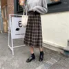 Saias vintage lã xadrez saia plissada mulheres cintura alta plus size longo 2024 outono inverno harajuku feminino festa streetwear