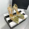 Aquazzura Femmes Sandales Stiletto Cristal Margarita Pompe Nero Fleur Strass évider Décoration Robe À Talons Hauts Bouts Pointus Bride À La Cheville Sandale Usines