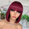 99J Burgundy Red Short Bob Human Hair Bagh مع Fringe for Women Remy Hair Bobs مع Bangs Ginger Orange Color