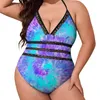 Maillots de bain pour femmes Tie Dye Imprimer Maillot de bain Bleu et Vert One Piece Push Up Fitness Maillot de bain Sexy Cross Back Body Ladies Beach Wear