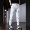 Men's Pants Summer White Sport Men Fashion Embroidery Slim Fit Elastic Waist Drawstring Jogging Trousers