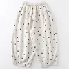 Women's Pants Limiguyue Polka Dot Cotton Linen Women Wide-Legs Literary Summer Trousers Casual Breathable Elastic Waist Crop E463