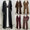 Roupas étnicas Muçulmanas Islâmicas Macias Burqas Aconchegantes com Cinto Árabe Robe Mulheres Moda Strass Ornamento Cardigan Vestido Abaya