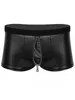 Sous-vêtements S-5XL Faux PU Cuir Boxershorts Zipper Ouvert Entrejambe Shorts Hommes Boxer Slip Collants Poche Convexe Calzoncillo Sous-Vêtements Troncs