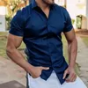 Men's Casual Shirts Men Solid Color Shirt Summer For Stylish Slim Fit With Turn-down Collar Short Formal