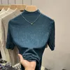 Women's T Shirts Korean Temperament Simple Versatile Fashion Half High Neckline T-shirt Summer Solid Folds Textured Mid Sleeved Top