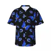 Chemises décontractées pour hommes Chemise de plage papillon bleu imprimé floral hawaïen mâle chemisiers lâches à manches courtes style de rue personnalisé bricolage hauts