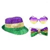 Bérets Mardi Gras Accessoires De Costume Chapeau Nœuds Cravates Lunettes Fête À Thème Cirque