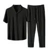 Homens Tracksuits Homens Activewear Set Verão Casual Outfit com Manga Curta T-shirt Cordão Calças de Cintura Elegante para Jogging