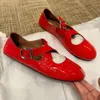 ALAlA Abito di lusso con fondo piatto di design Versatili scarpe da barca con punta tonda e strass con fibbia in pelle con rivetto Mary scarpe semplici comode ballerine da donna