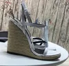 Designer Hoge Hakken Wedge Open Teen Sandalen Echt Leer 14 Cm Sexy Klassiekers Y Letter Metalen Gesp Zomer Vrouw sandaal Maat US4-11