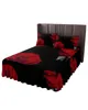 Gonna da letto Fiore di rosa rossa Copriletto elasticizzato nero con federe Coprimaterasso protettore Set di biancheria da letto