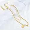 Kedjor 18K Gold Pendant Cross Coin Charm Double Layers Chain Choker Halsband Rostfritt stål Halsband Kvinnor Girls Fashion Jewelry