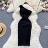 Casual Dresses YuooMuoo Ins Fashion Sexy One Shoulder Knitted Bodycon Dress Lady Elastic Outfits Package Hips White Mini Party Vestidos