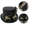 Basker steampunk topphatt ull kändes viktoriansk med glasögon fjäder unisex kostym gotiska hippier cosplay rekvisita