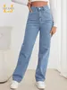 Plus Size Jeans met wijde pijpen voor dames Hoge taille Rekbare loszittende denim jeans Broek voor dames 100kgs 175cms hoog Recht 240315