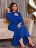 Etniska kläder Indien Turkiet Muslim Abaya klänningar kvinnor blå smal passform bröllop kväll fest klänning elegant diamant marocko caftan