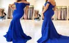 Royal Blue Mermaid Prom Dresses Off Shoulder Backless Sweep Train Simple Garden Country Arabic Bridesmaid Evening Gowns Maid Of Ho8766109