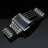 Wristwatches Fashion Blue LED Display Wide Stainless Steel Band Men Digital Wrist Watch Gift 24319