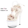 Dress Shoes Crystal Women Sandals 17cm Thin Heels Ankle Strap Summer High Sexy Party For Handmade Flowers ModernEXTW H240321