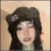 Beanie/Kafatası Kapakları Y2K Japon Harajuku Kawaii Siyah Beyaz Tavşan Sahte Kürk Kafatası Kedi Kulakları Şapkalar Kadın Kış Kış Sıcak Kuzu Swool Sevimli Beanie Caps