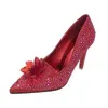 Chaussures habillées 2020 bout pointu bouche peu profonde chaussures pour femmes à la mode talons hauts 11 cm cristal argent femme fête mariage rouge H240325