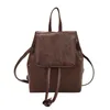 School Bags Brown PU Backpack Cute Small Pack Solid Color Shoulder Bag Korean Style Retro Lady