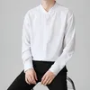 Men's Casual Shirts Stand Collar Men Korean Style Long Sleeve Non Ironing Easy Care Button Shirt Professional Work Sunscreen Ice Silk