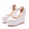 Sandals Crystal Queen Witte sexy vrouwen Wedges Sandalen Extreme 13 cm HOE HOEL DAMES -platform Zomerstijl Pumps Party schoenen