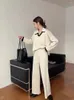 Женские брюки из двух предметов, контрастный цвет, поло с воротником, свободный женский 2024, дизайнерский нишевый повседневный вязаный костюм с широкими штанинами