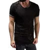 Men's T Shirts Summer Casual Solid Color Short Sleeve Holet Shirt Men Fashion Cotton Slim Fit O Neck Tops Hole Ripped Y2K Male Streetwear