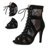 Scarpe eleganti Ragazze Ballo latino Moderno Donna Salsa Sandali alti Sala Moda Stivali sexy in pelle scamosciata con tacco19A4 H240321